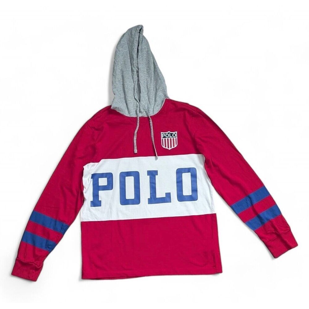 Polo Ralph Lauren K-Swiss Track Hooded Pullover Cotton Long Sleeve Hoodie Mens S
